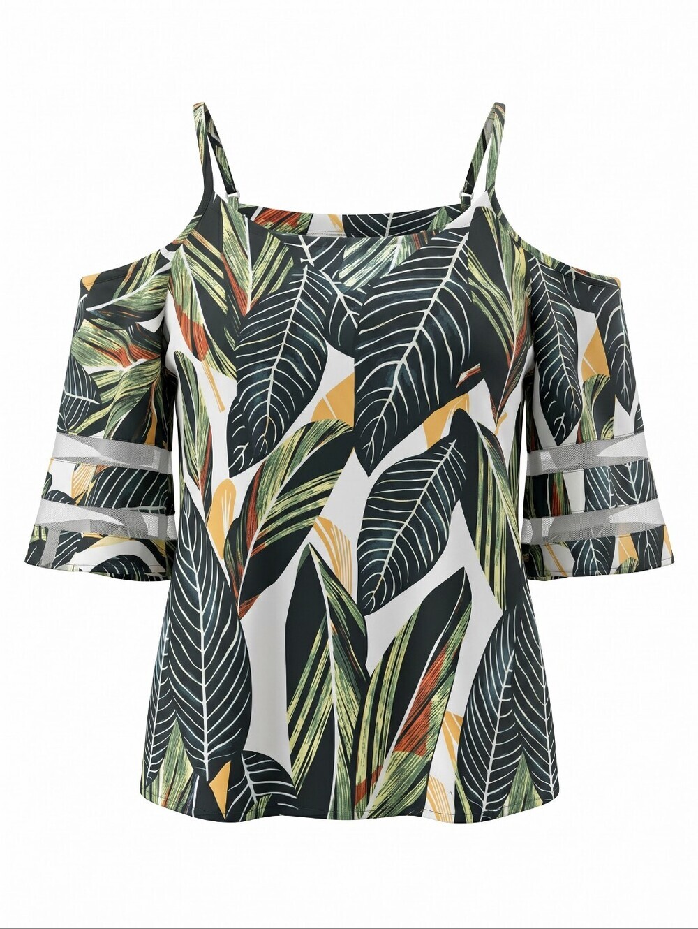 Tropical Cold-Shoulder Leaf Print Top Travel Resortwear Beach Summer Vacation XL - Picture 1 of 9